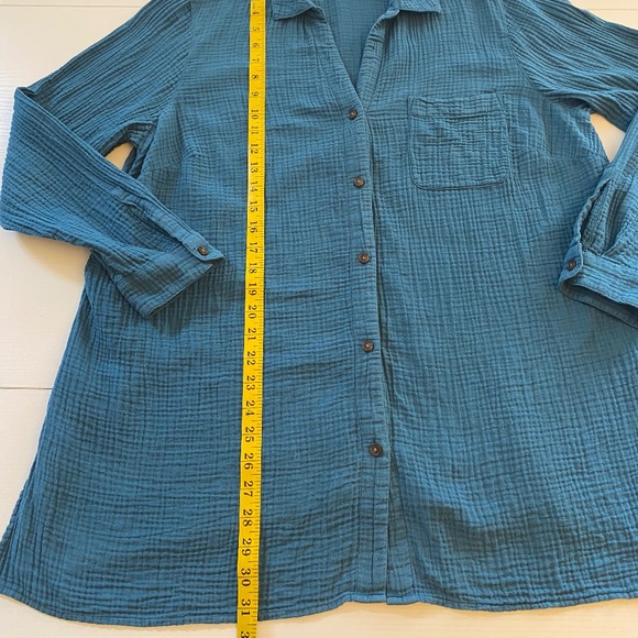 J.Jill Gauze Textured Cotton Light‎weight Button Down Shirt in Teal Blue Sz XL - Picture 11 of 13